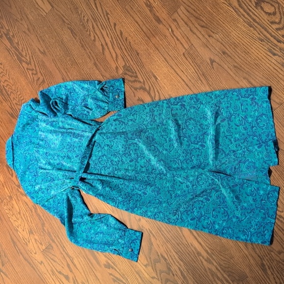 Shrader - VINTAGE 90s Paisley Printed Workwear Vibrant Teal and Purple Dress - Picture 8 of 8